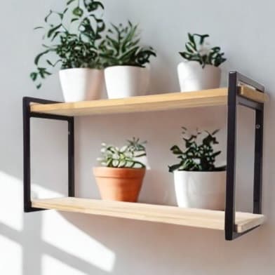 Prateleira Industrial 15x60cm Metalon Preto com Madeira Pinus p/ Quarto Sala Cozinha Banheiro