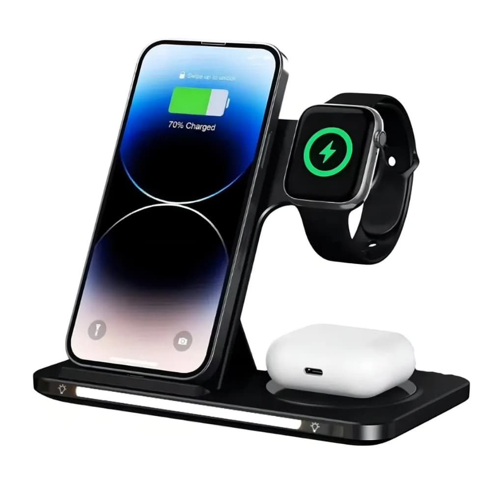 Carregador Por Indução 3 Em 1 Celular Relógio Fone 15w