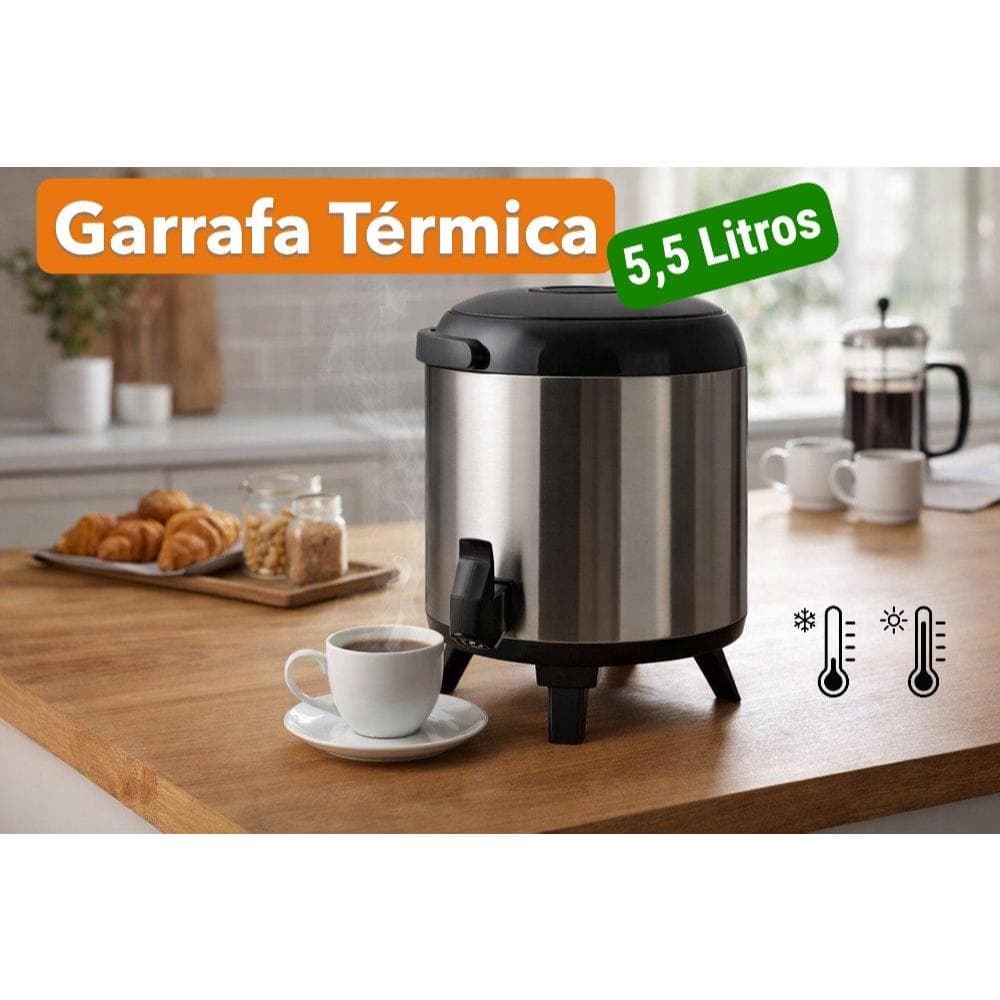 Garrafa Térmica Botijão 5,5 Litros Inox Café Chá Leite Água Suco Bebidas Quente Frio