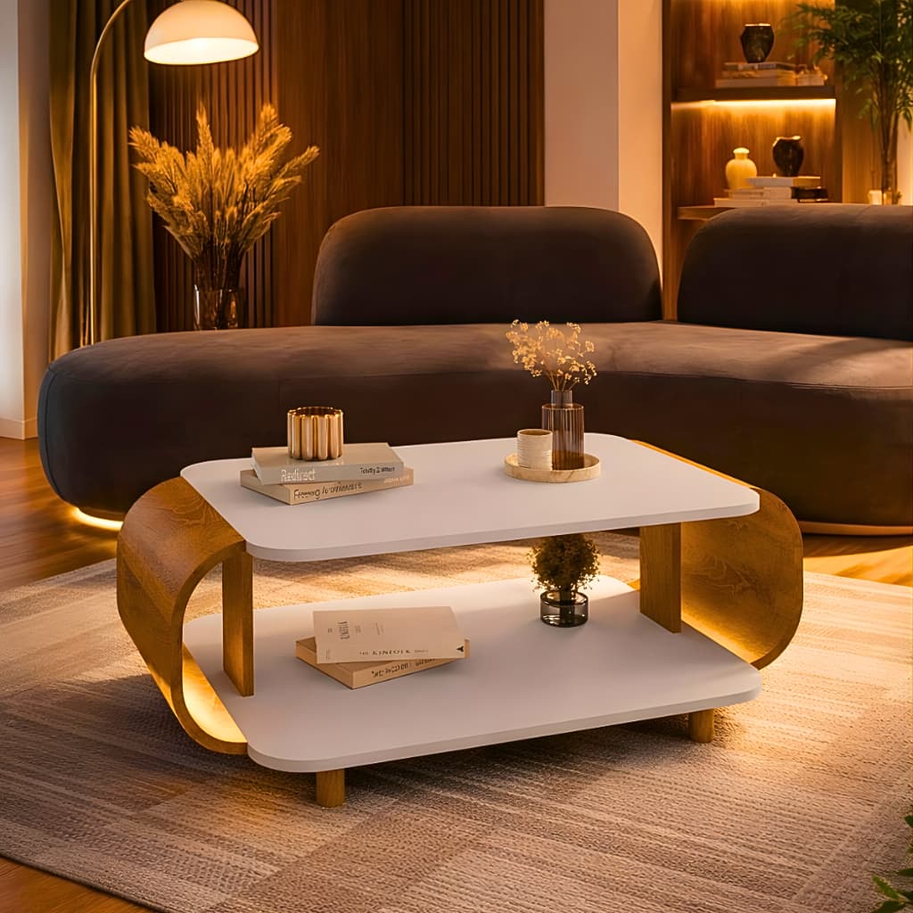 *PROMOÇÃO* Mesa de Centro Sala de Estar Retangular Floripa Pés de Madeira Maciça Moderna Retrô