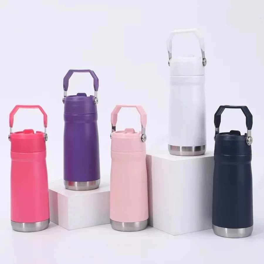 Garrafa Térmica Inox Parede Dupla com Canudo Flip, Alça Portátil, Academia e Viagem