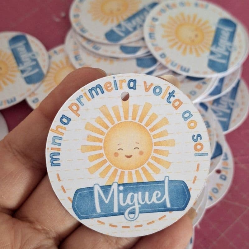 kit Tag Personalizada Minha Primeira Volta ao Sol, Lembrancinha de Aniversário  com correntinha