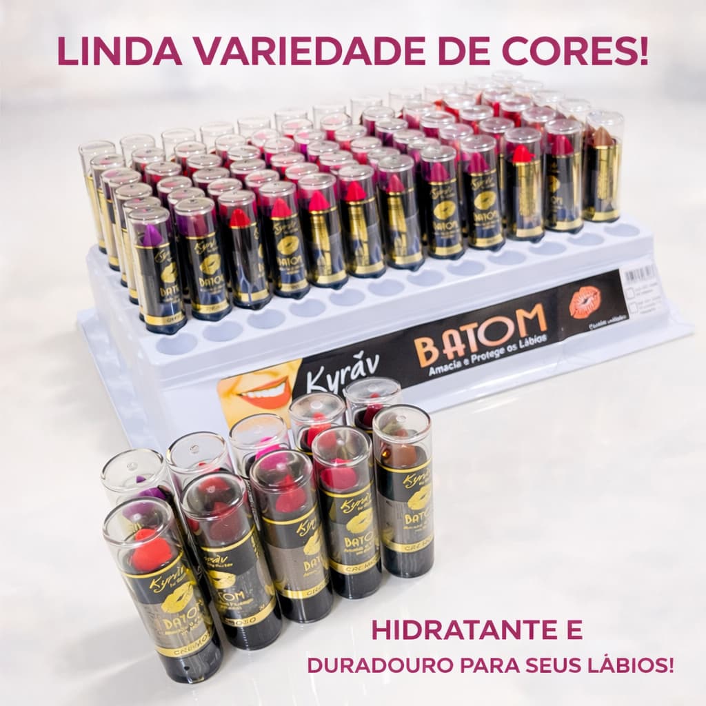 Kit C/ 10 Unidades Sortidos Batom Kyrav- Batom Cremoso-Cores da Moda