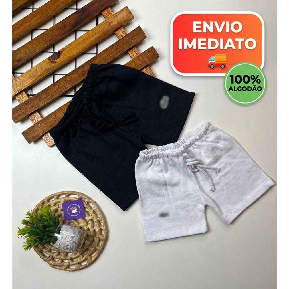 Kit 2 Shorts Bebê Moletinho RN a 2 Anos – Preto e Branco Macio