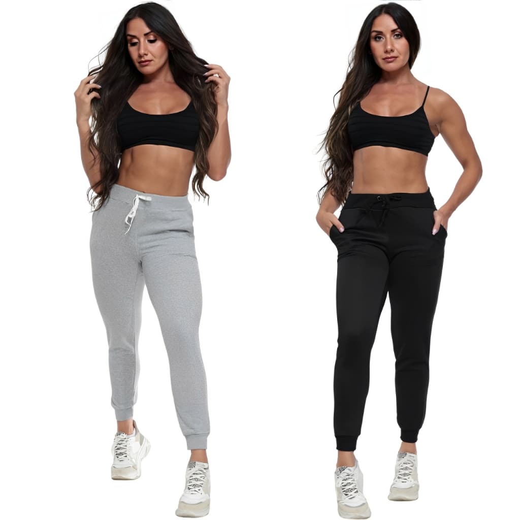 Kit 2 Calças Moletom Feminina Flanelada Para Academia Corrida Bolso Lateral Estilo Jogger Peluciada