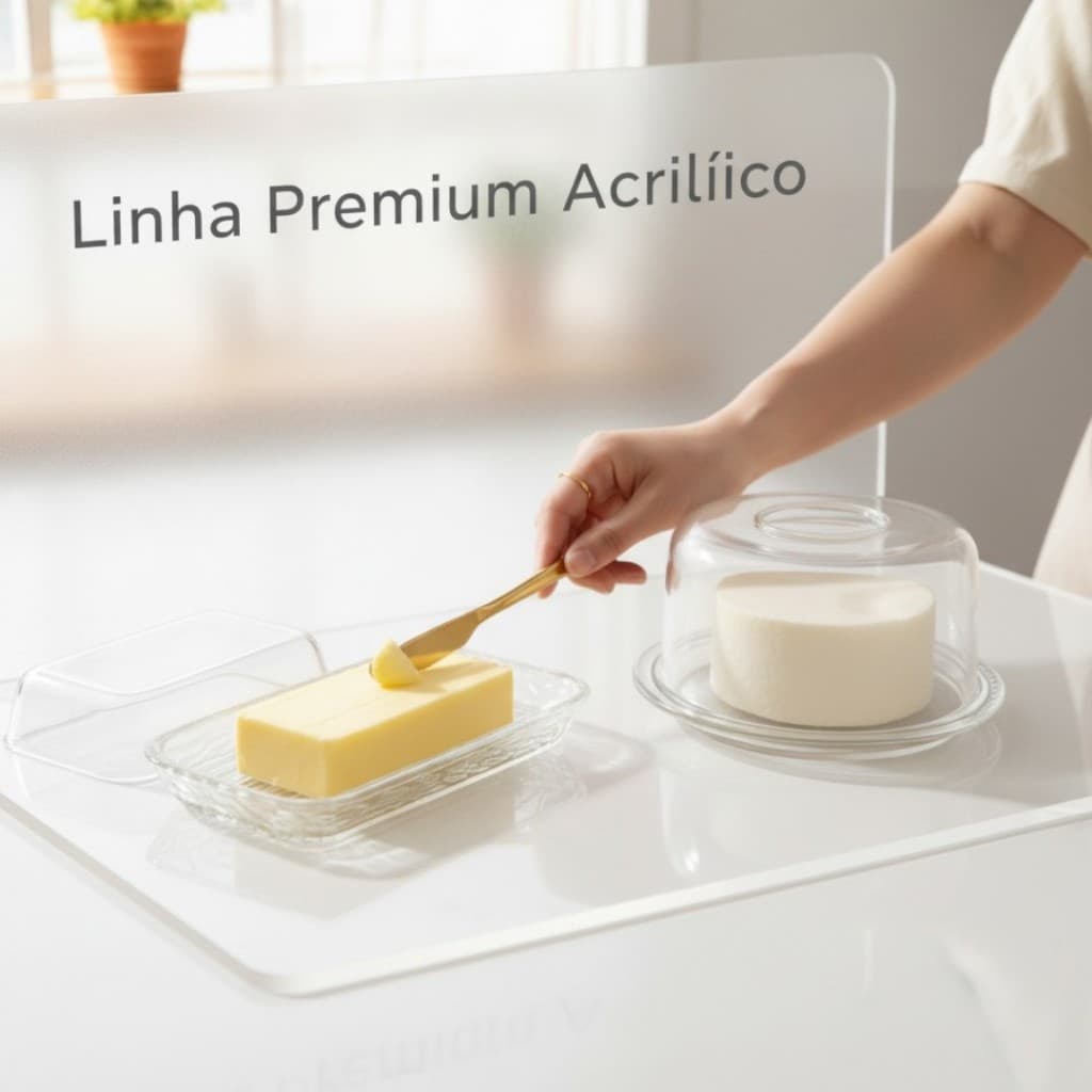 PORTA QUEIJO E PORTA MANTEIGUEIRA PREMIUM CRISTAL ACRILICO TRANSPARENTE OU FUMÊ