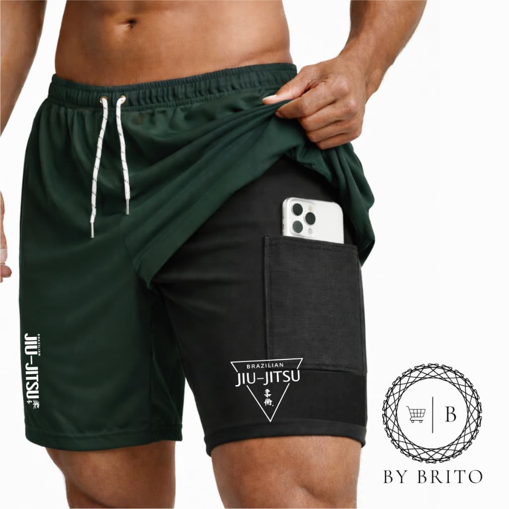 Bermuda Shorts Compressão 2 Em 1 Dry Fit Com Elastano JIU JITSU 01, Ideal Para Treinos, Academia