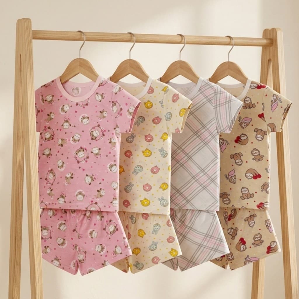 Kit 2 ou 4 Conjuntos Pijama Infantil Menina Blusa + Shorts Verão Estampas Sortidas 2 a 12 anos