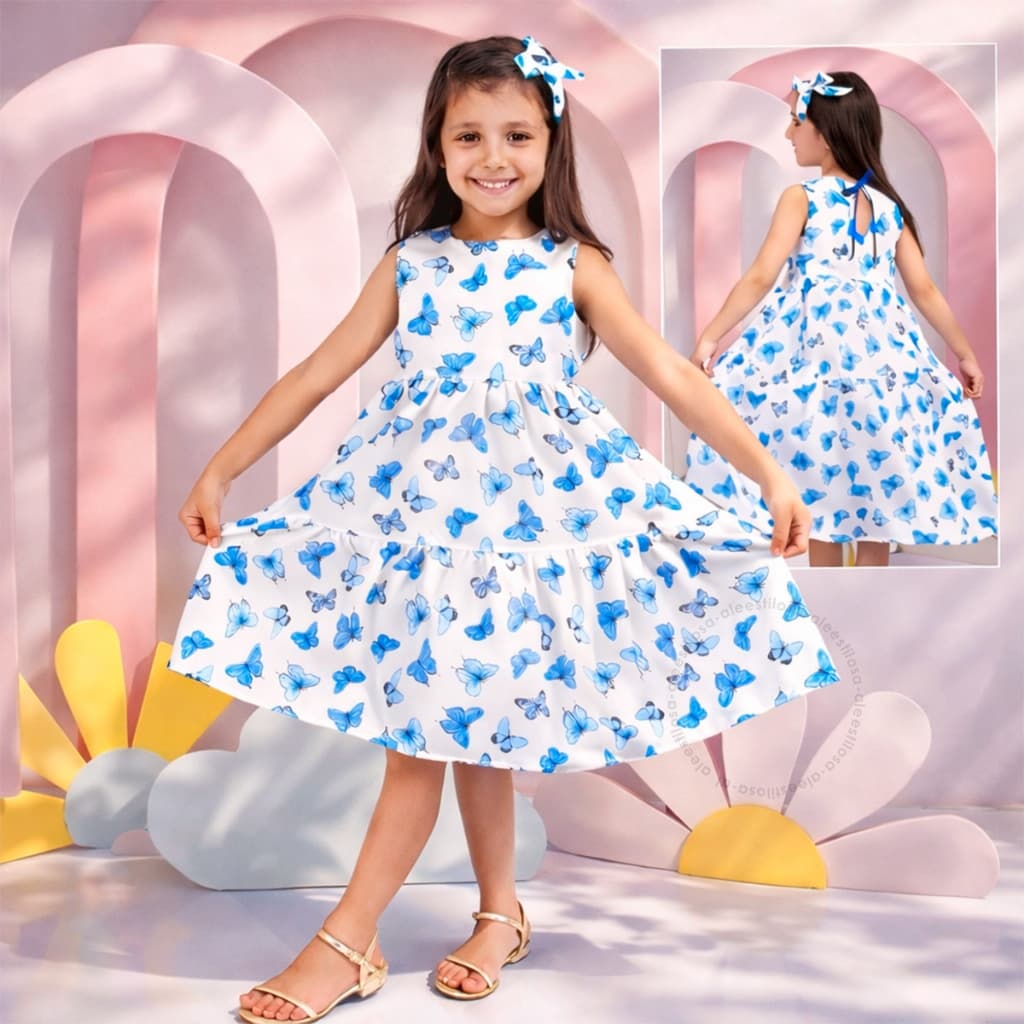 Vestido Estampado Menina Infantil Alfaiataria Twiil Borboletas luxo Lançamento Verão Carnaval