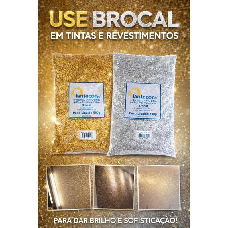 Brocal Glitter para Tinta e Revestimento 500g Prata ou Dourado | Efeito Brilho Decorativo para Parede