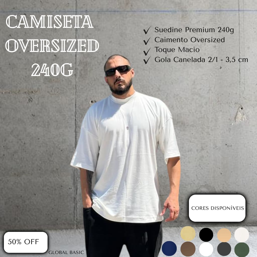 Camiseta Oversized Suedine Masculina Básica Premium Lisa Modelagem Ampla Streetwear