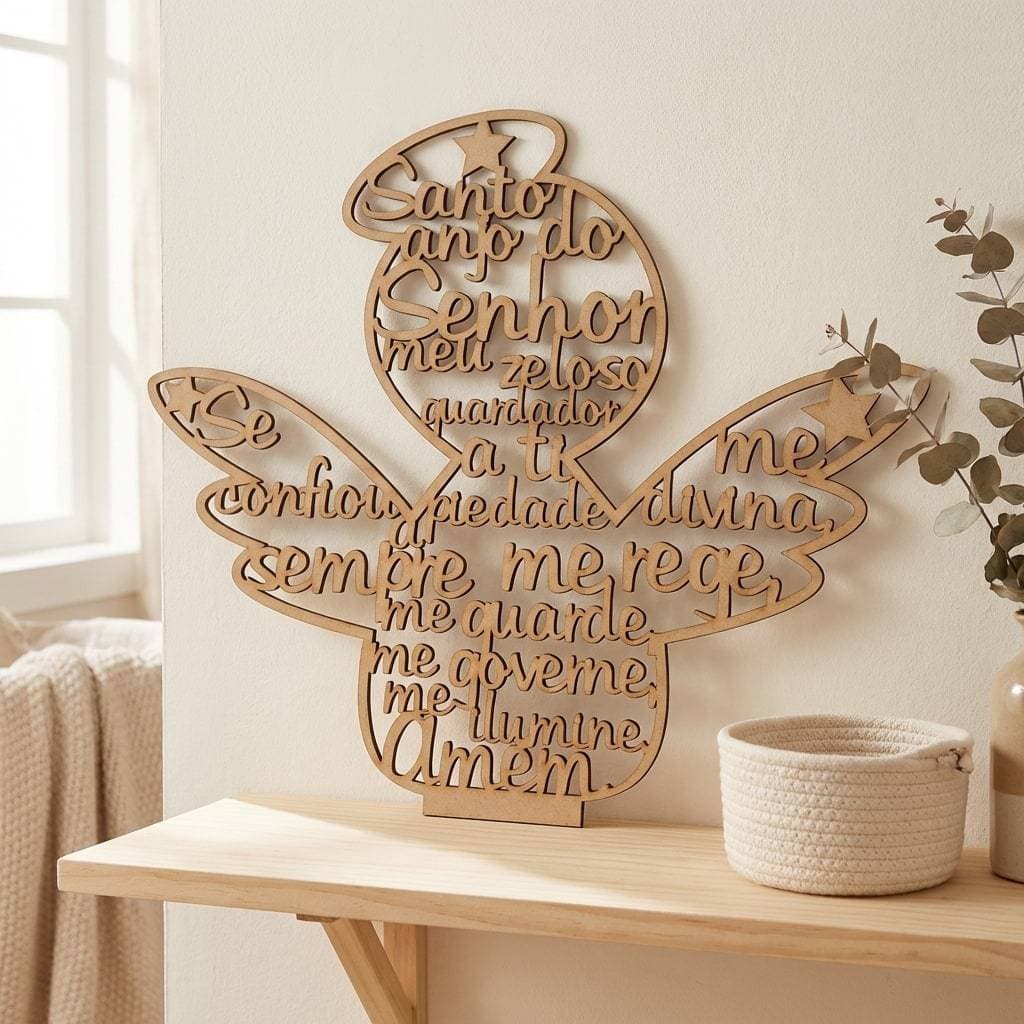 Quadro Decorativa Anjo da Guarda MDF Oração Recorte a Laser Quarto Infantil Proteção
