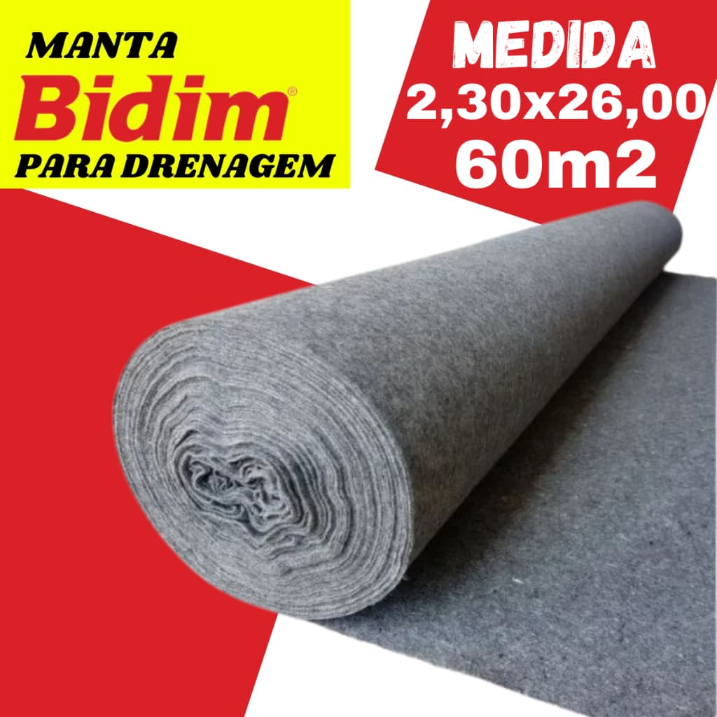 Manta Geotextil Bidim Original Drenagem 60 Mts² 2,30x26,00 Para Vasos Jardineiras Jardim