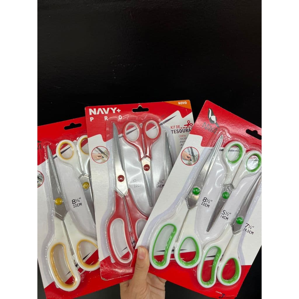 Kit 3 Tesouras Multiuso Aço Inox – Alta Precisão Para Cozinha, Papel e Uso Doméstico
