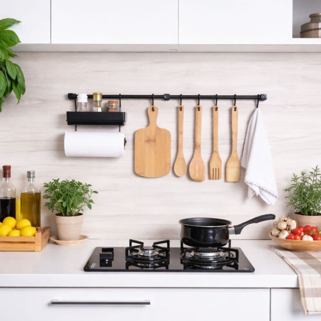 Organizador de Cozinha Suspenso com Porta Temperos e Ganchos – Suporte de Parede Multiuso Kit 2
