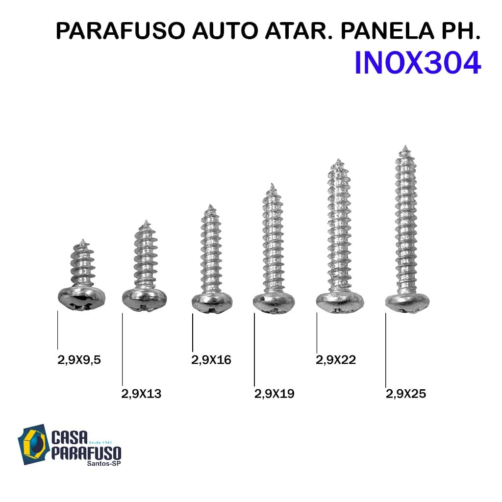 PARAFUSO - 2,9x - AUTO ATARRAXANTE PANELA PHILIPS - AÇO INOX304 - 100 Unidades