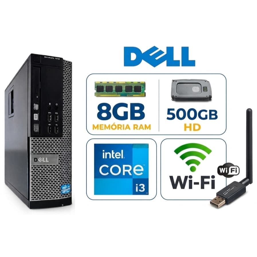 Computador Dell Core i3 de 4ª Geração 8gb de ram 500gb Sata Wifi Torre Cpu Trabalho Estudo