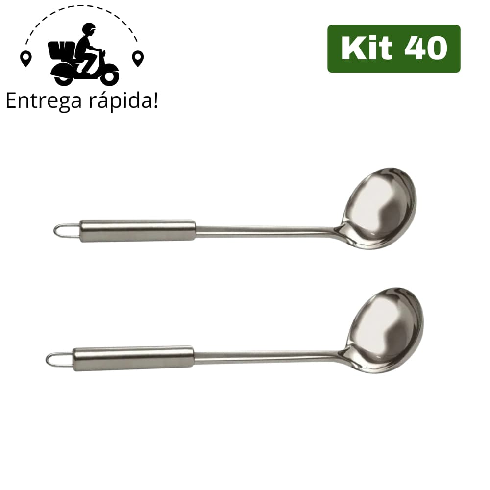 Kit 40 Concha Inox Grande Multiuso – Utensílio Luxo para Cozinha Concha de Feijão Prime