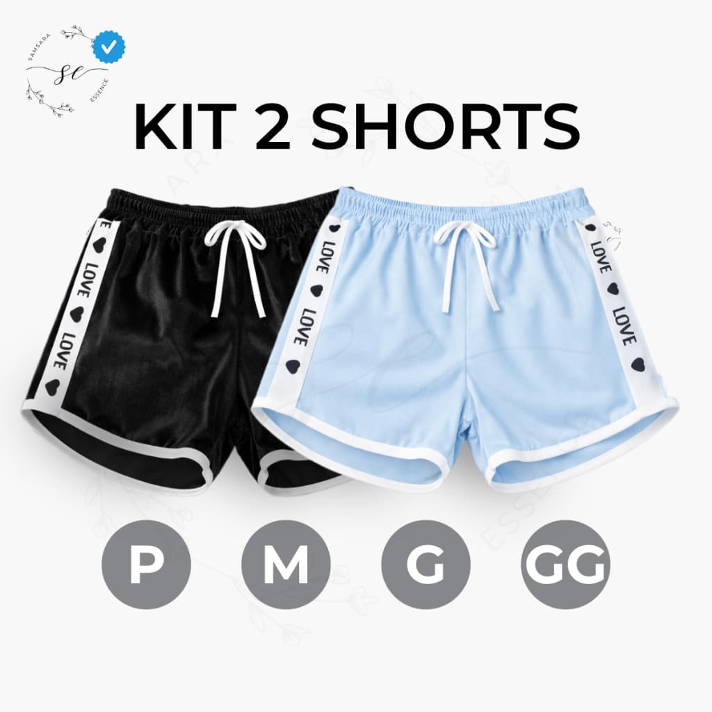 Kit 02 Short Feminino Love em Veludo com Elástico na Cintura CONFORTO TOTAL e Modelagem Solta
