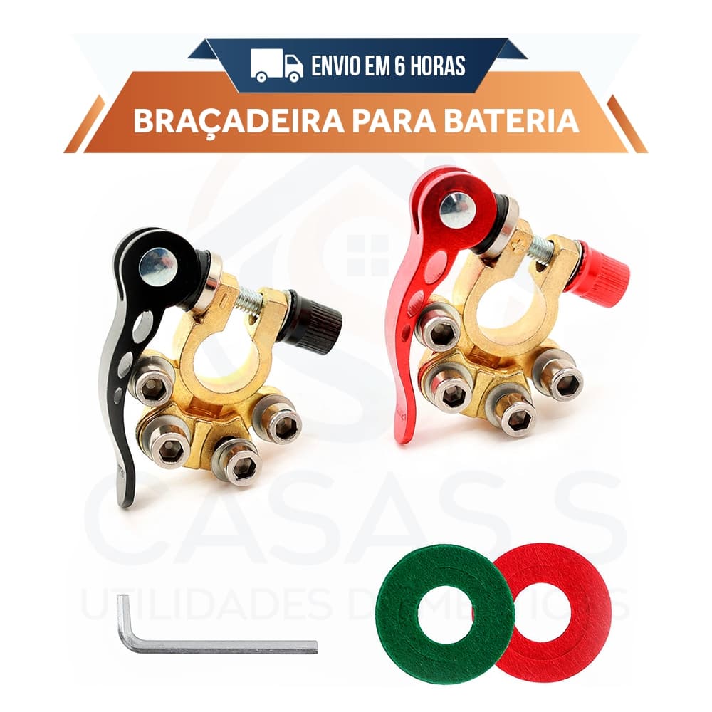 Kit Com 2 Conectores - 12v 24v Positivo & Negativo Automotivo Bateria Terminal Cabo Braçadeira de Liberação Rápida Carro