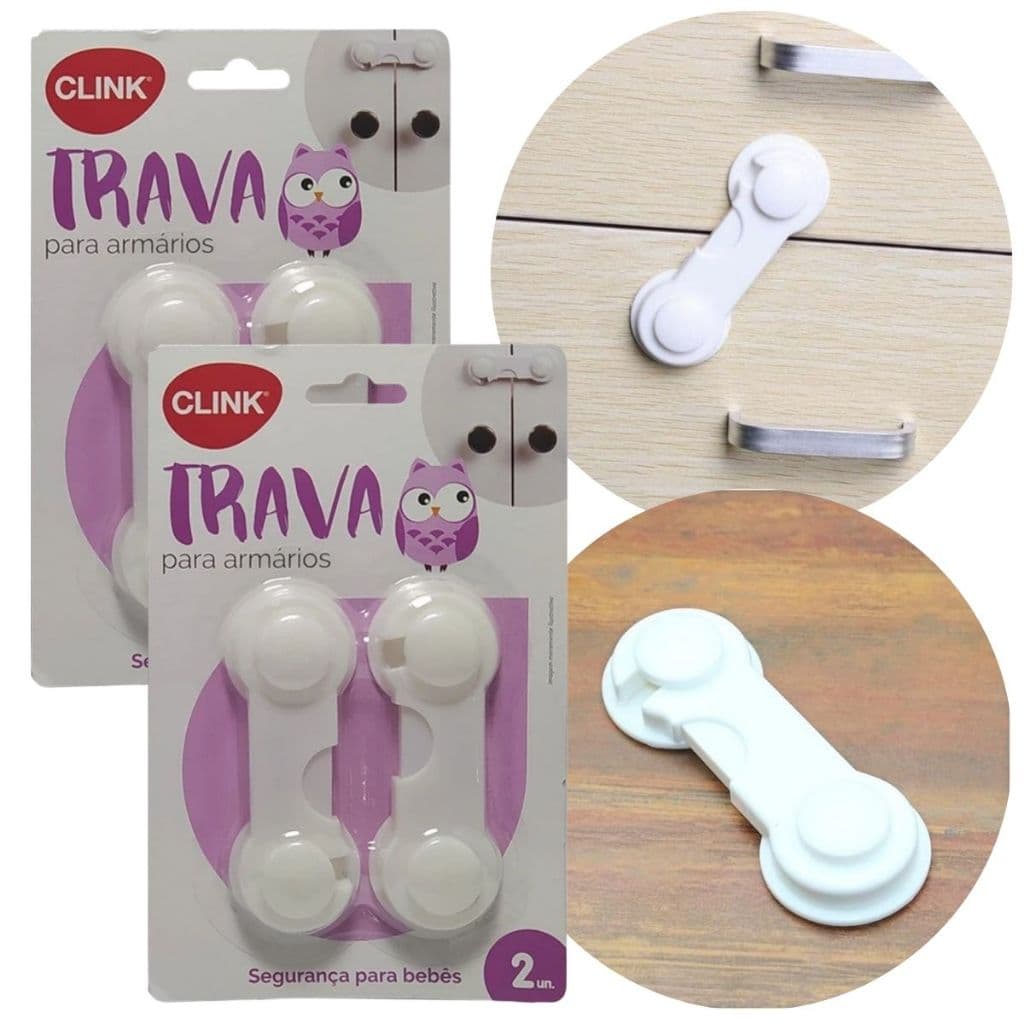 Kit 4 Trava Fecho Para Gaveta Armário Protetor Segurança Bebê Criança Multiuso De Plástico CK4026 - CLINK
