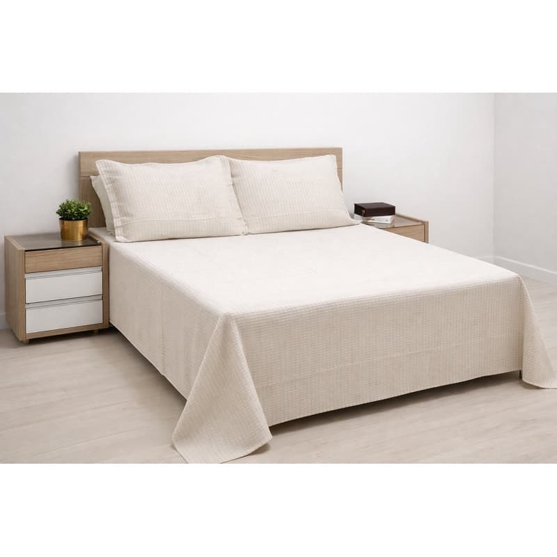 colcha de cama casal queen cobre leito acompanha 2 porta travesseiros lisa