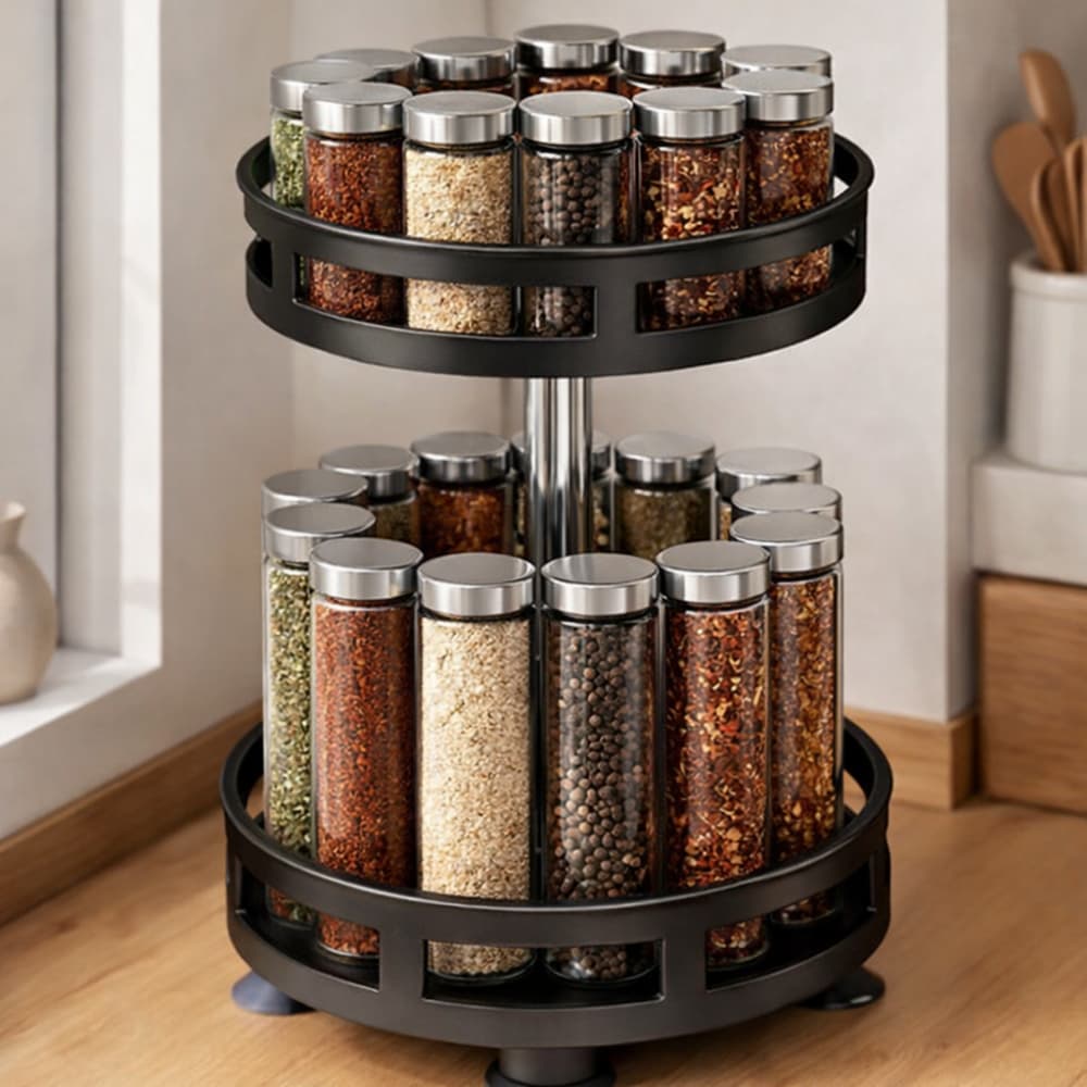 Organizador Condimentos Tempero Suporte Rack Estante Prateleira Giratório Produto Banheiro Cozinha
