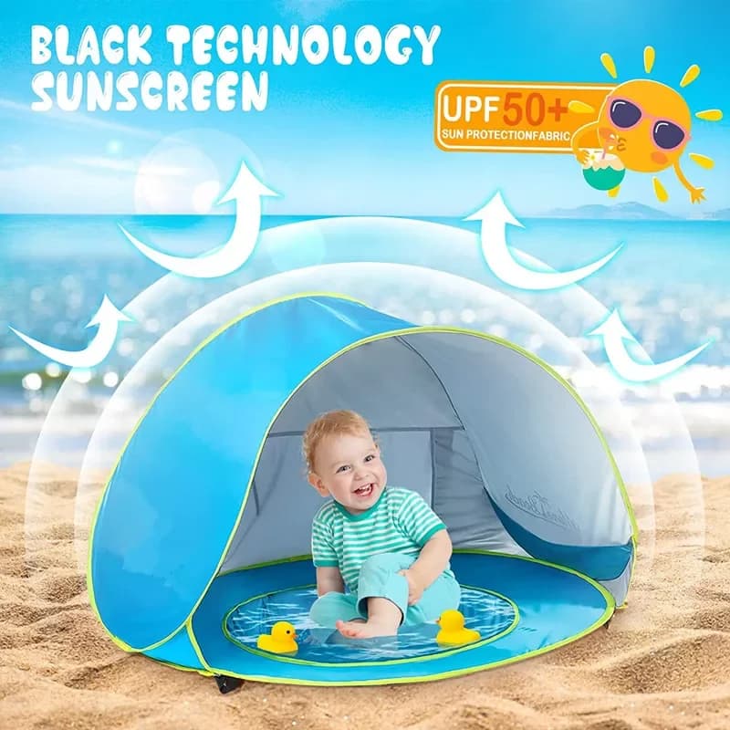 Tenda De Praia Pop-Up Infantil-Abrigo Solar UV Para Piscina E Brincadeiras Ao Ar Livre