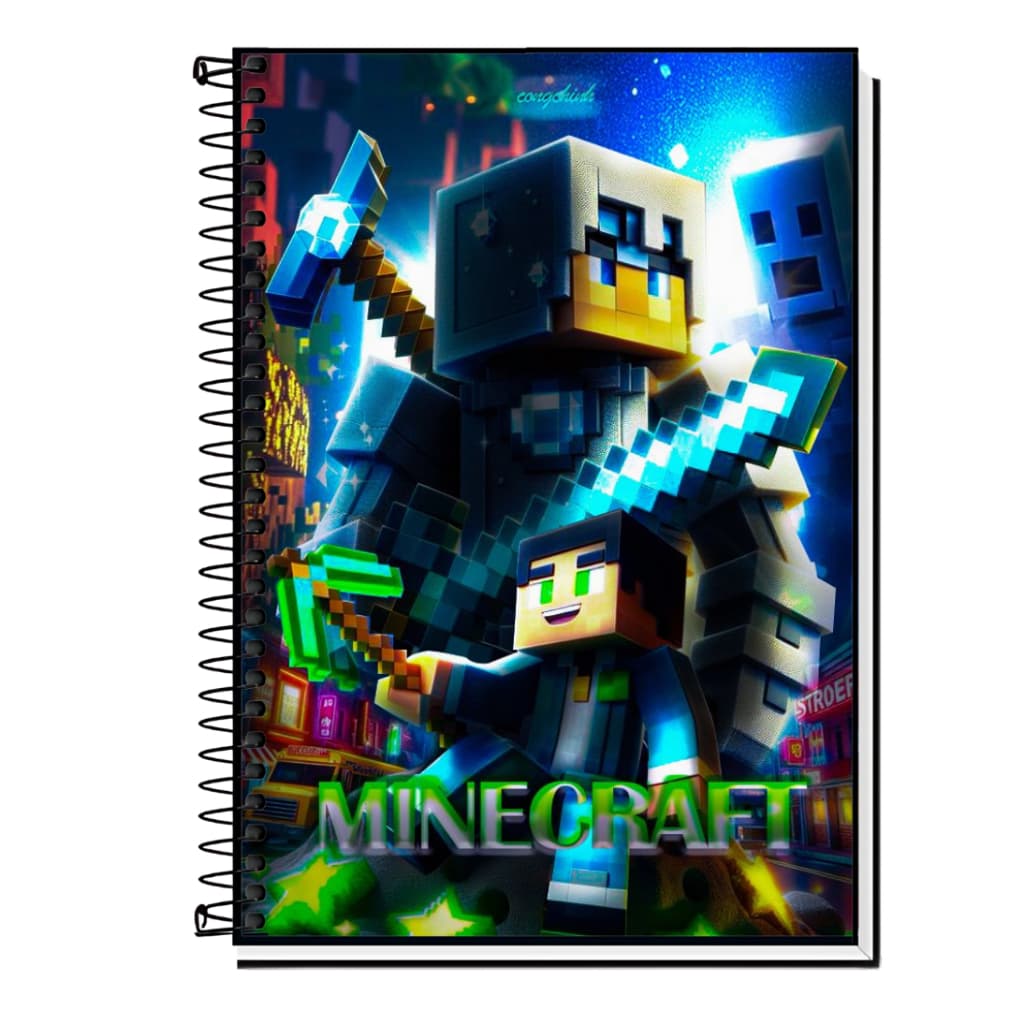 Caderno Escolar Capa Dura - Minecraft 1, 10, 15 e 20 Matérias Universitário.