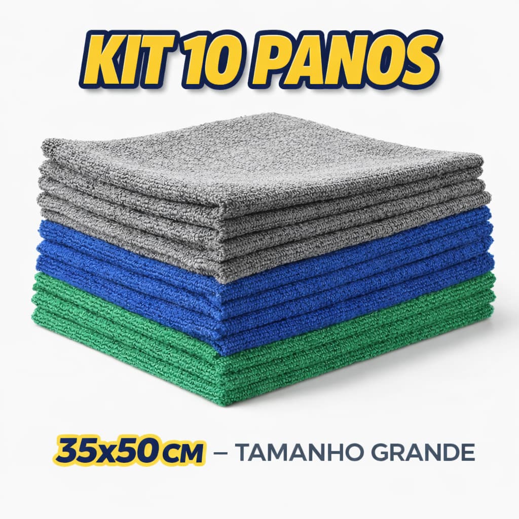 Kit 10 Panos Microfibra Grande 35x50cm Pano Limpeza Multiuso Casa
