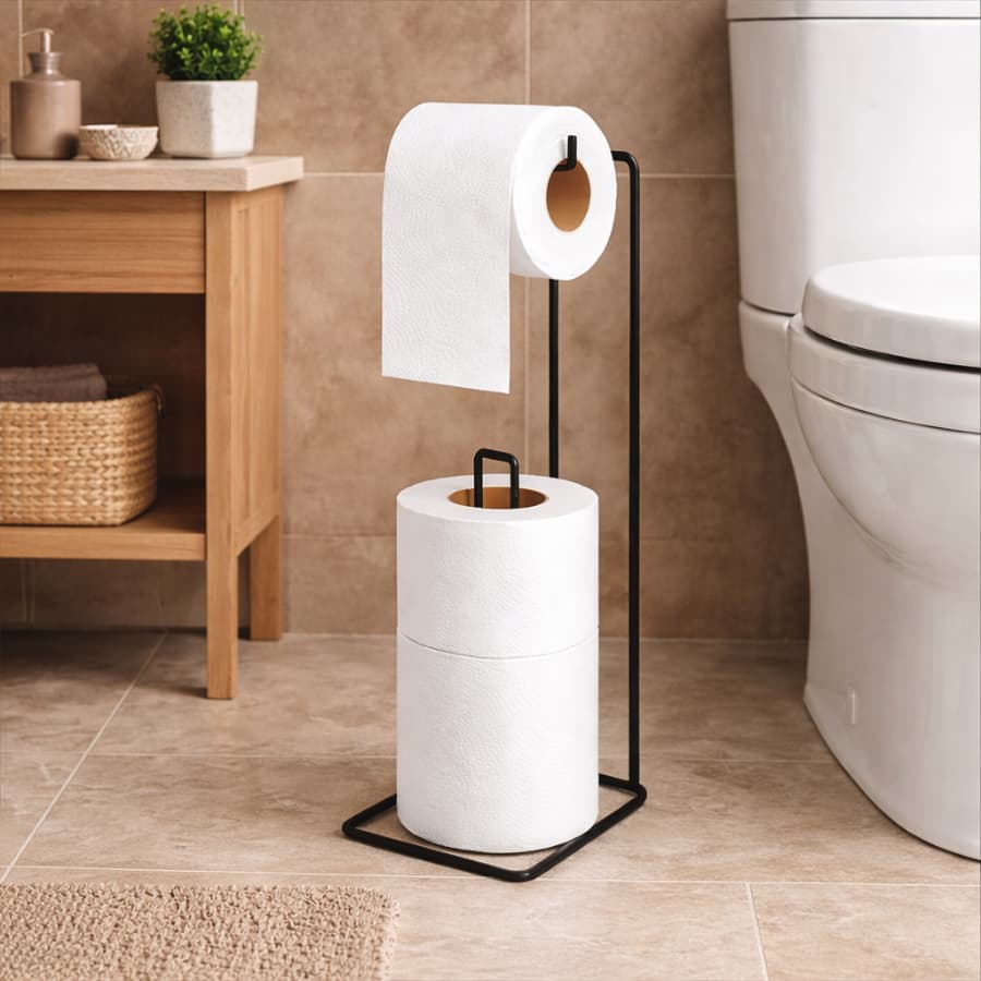 Suporte Luxo Para Papel Higiênico Chão Banheiro Aramado Epóxi Organização Porta Papéis C/ Reserva
