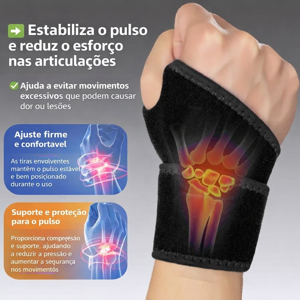 Kit 2 Munhequeira Ajustável para Academia Esporte Suporte de Pulso Elástica Alívio de Dor Treino Musculação