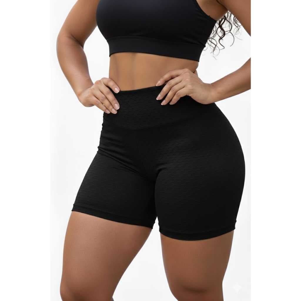 Kit 2 shorts legging femininos cintura alta treino dia a dia detalhe anti estrias modelagem confortável cós alto
