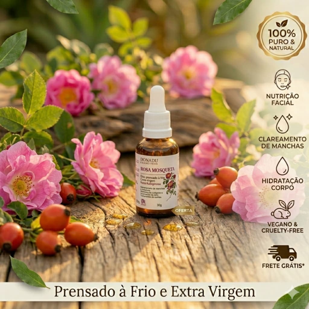Óleo de Rosa Mosqueta Puro - Clareamento / Melasma / Anti Rugas / Estrias