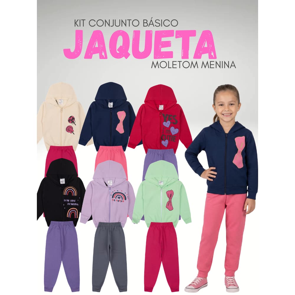 Kit 6 Peças/3 Conjuntos Jaqueta e Calça Feminino/do 01 até o 16/Cores Sortidas,Lindas Opções