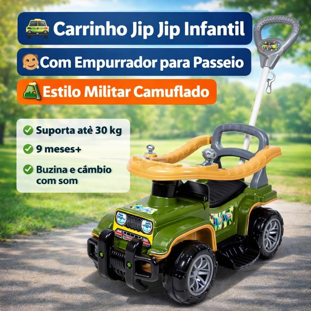 JIP JIP  CARRINHO PASSEIO COM EMPURRADOR COR  MILITAR