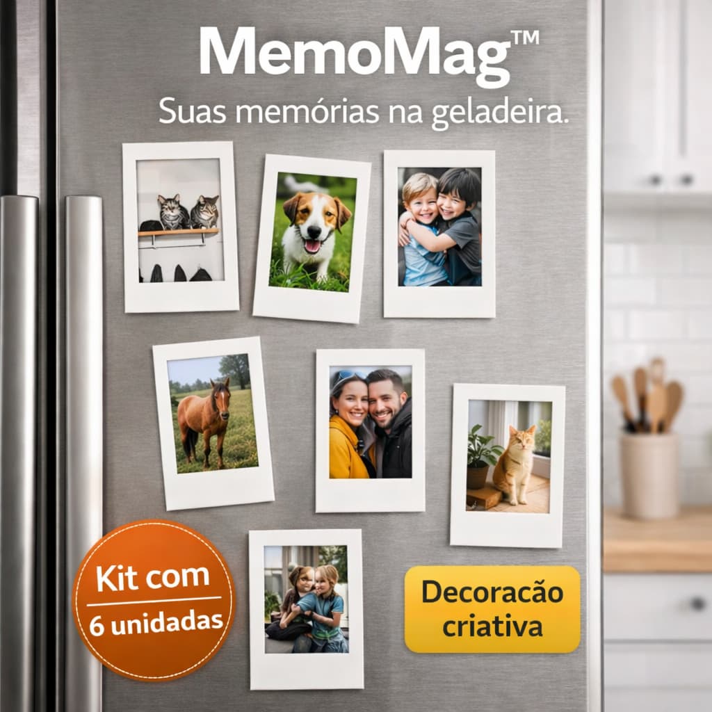 kit 6 Quadro Foto Polaroid ímã de geladeira - MemoMag™ Polaroid - Quadro para Polaroid - ímã de geladeira personalizado