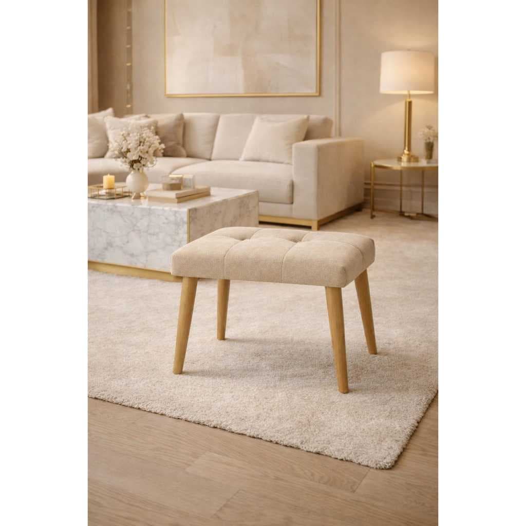 Banqueta Estofada Duda  Moderna com Pés de Madeira Conforto e Estilo