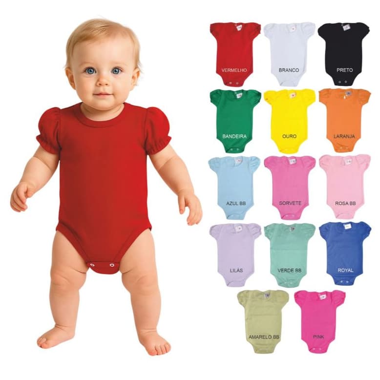 Body Manga Princesa Bebê - Suedine - Liso - 100% Algodão