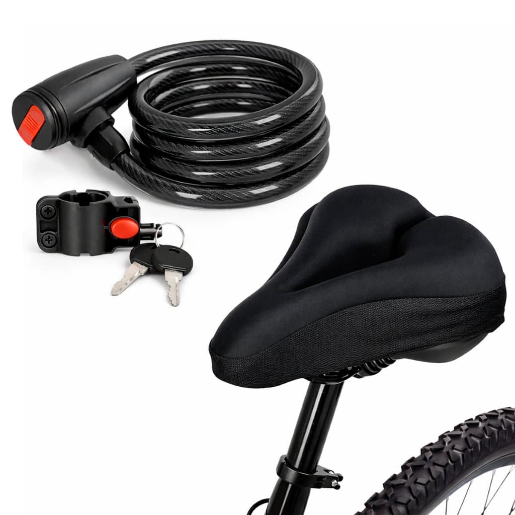 Kit Para Bike Capa De Banco Selim Bike Bicicleta + Trava Cabo De Aço Cadeado Segurança Anti-Roubo