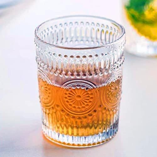 Jogo 6 Copos de Vidro Mandala 300ml Zappe - Copo Transparente com Relevo para Água Suco e Drinks