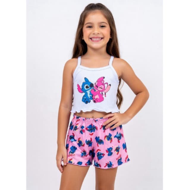 Baby doll cropped infantil feminino juvenil pijama de menina stitch