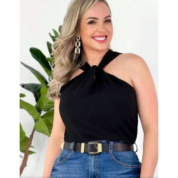 Regata Feminina com Gola Nó em Tecido Duna Blusa Casual Elegante