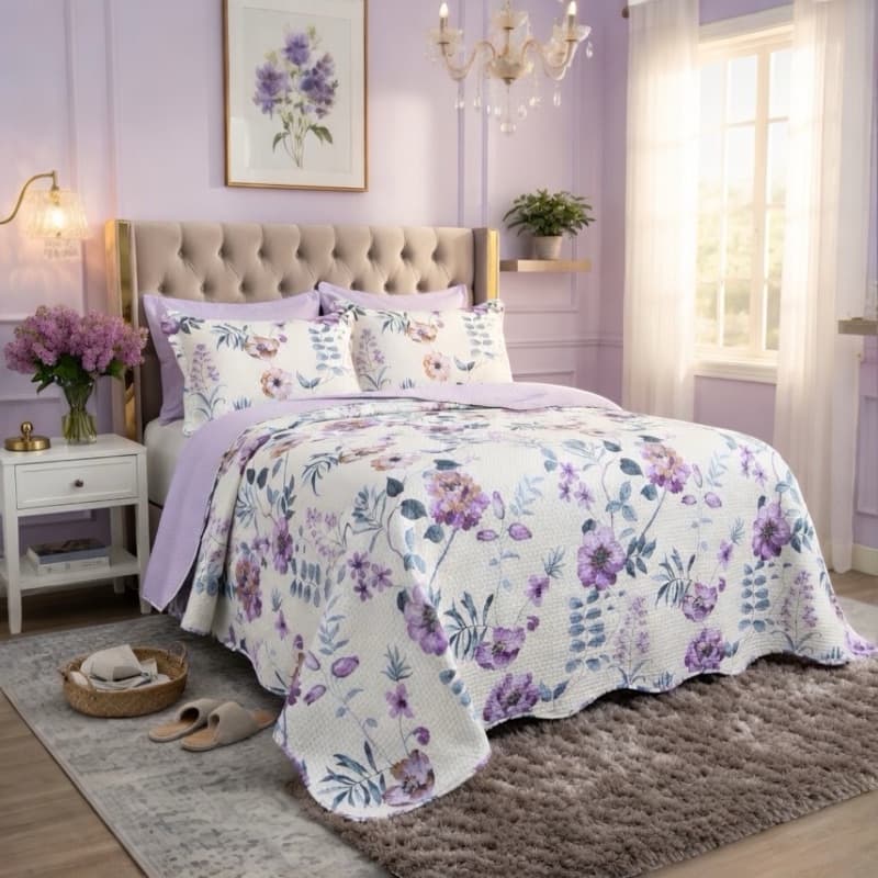 kit Colcha Cobre Leito King 3 Peças Dupla Face Estampada Florida Matelado Cama Box