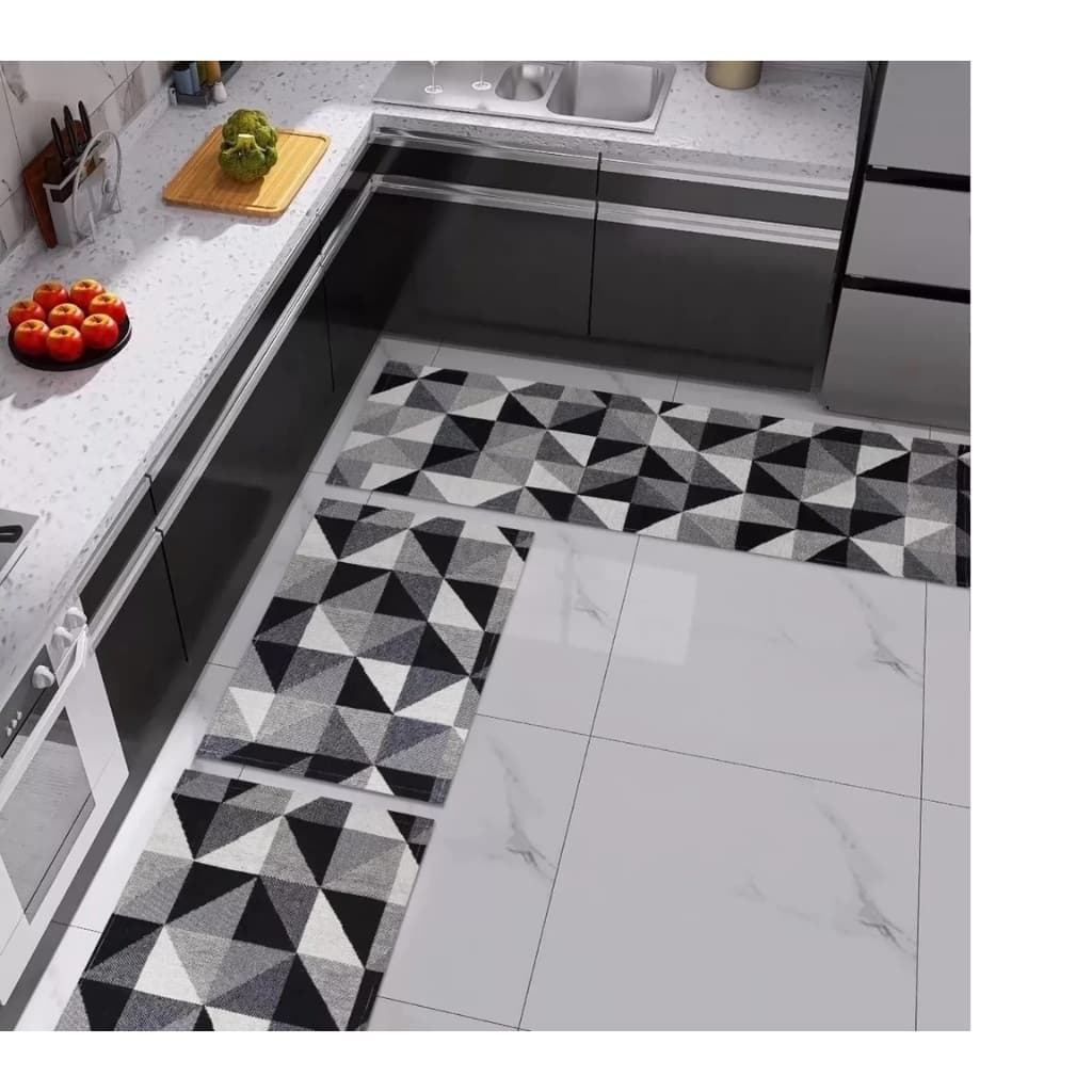 Kit Tapete 3 Peças Passadeira Cozinha Antiderrapante Rustico