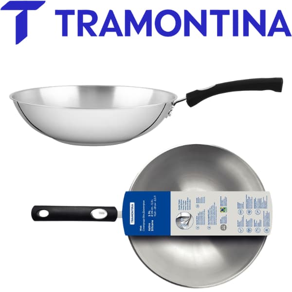 Wok Tramontina Astro Silicone Aço Inox Fundo Triplo 28cm