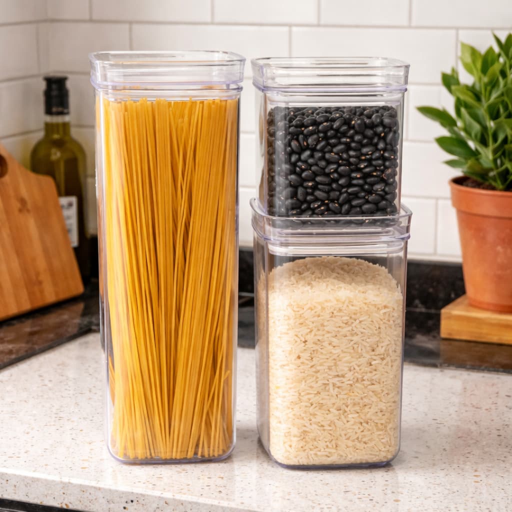Conjunto 3 Potes Herméticos Acrílico Cristal 2,2 L 1,2 L 800 ml Empilháveis Organizadores cozinha