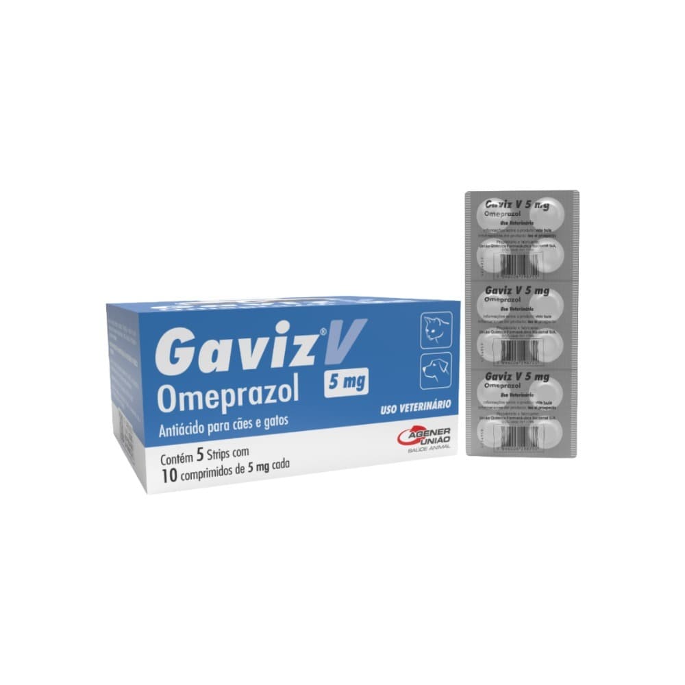 Gaviz Omeprazol 5mg - Antiácido para Cães e Gatos, Protege o Estômago, Alívio Rápido