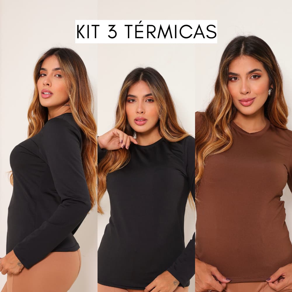 Kit 3 Camisa Térmica Feminina Manga Longa Peluciada Proteção Segunda Pele Fitness