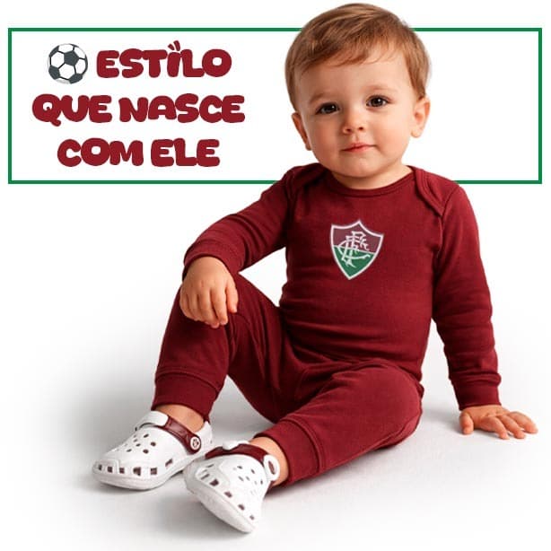 Conjunto Body Térmico Fluminense Peluciado Brasão de Time Infantil Bebê Tamanho P ao 3 Anos
